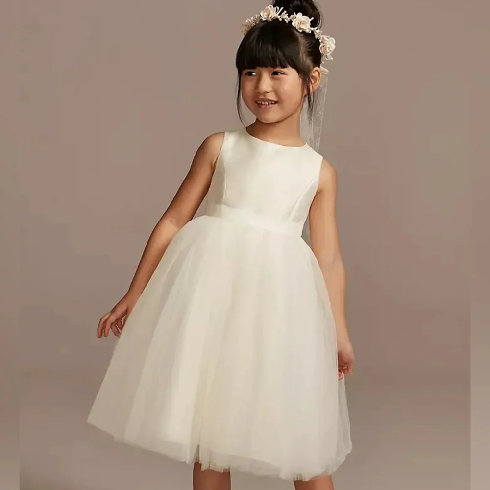 DAVID'S BRIDAL Flower Girl Dress with Tulle and Ribbon Waist